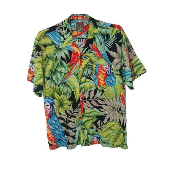 Pineapple Connection Hawaiian Shirt Mens Large Parrot Tropical Rayon Aloha Luau - Picture 2 of 12